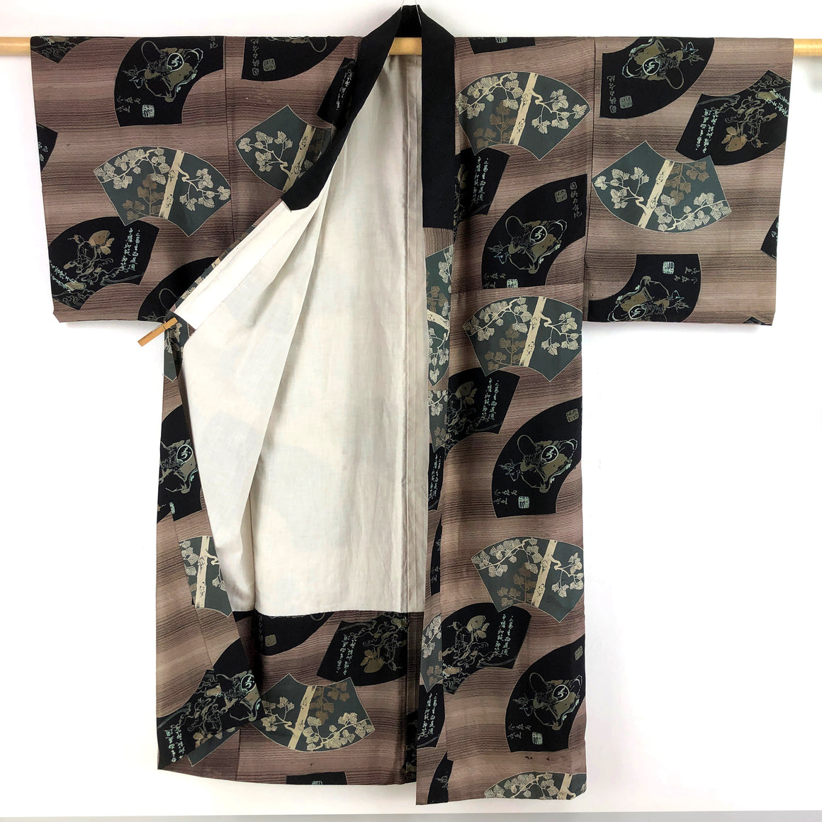 Vintage Japanese Kimono Cotton Fans Motif Yukata Long Kimono