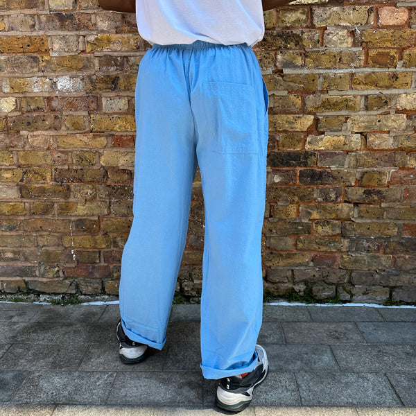 Unisex One Size Cotton Trousers - Long Muang - Aqua Blue Back