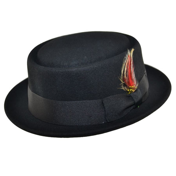 Handmade 100% Wool Black Pork Pie Hat