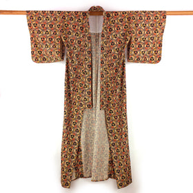 Vintage Japanese Kimono Silk Mix Kikko Mon Pattern Kimono - Front