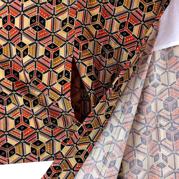 Vintage Japanese Kimono Silk Mix Kikko Mon Pattern Kimono - Front open close up