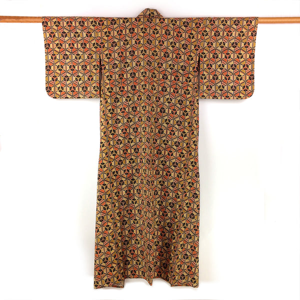 Vintage Japanese Kimono Silk Mix Kikko Mon Pattern Kimono - back