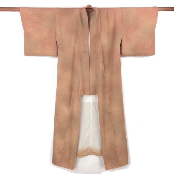 Vintage Japanese Kimono Pure Silk Peach Kawa River Pattern Embroidery Kimono - Front