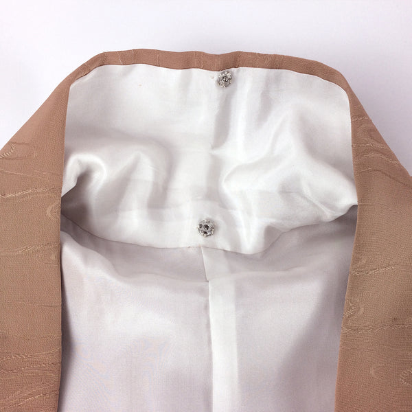 Vintage Japanese Kimono Pure Silk Peach Kawa River Pattern Embroidery Kimono - collar popper fastenings