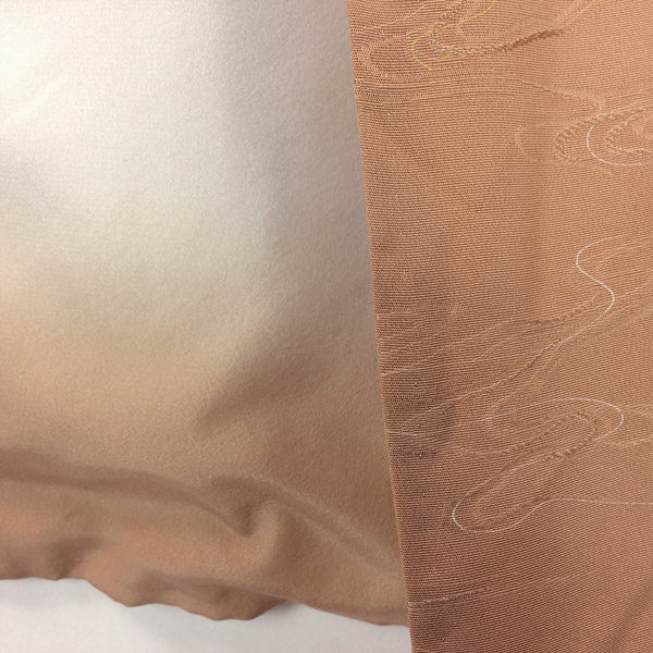 Vintage Japanese Kimono Pure Silk Peach Kawa River Pattern Embroidery Kimono - embroidery & dip dye detail