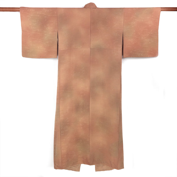 Vintage Japanese Kimono Pure Silk Peach Kawa River Pattern Embroidery Kimono - Back