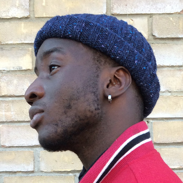 Wool Beanie Fisherman's Hat Gift for Him or Her Highland 2000 Chunky Knit Blue Navy Unisex Cuffed Kilcarra Wool Bobcap