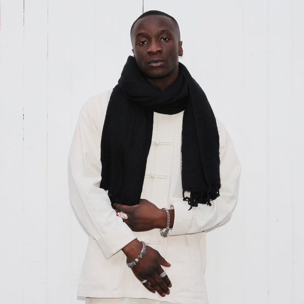 Handmade Nepalese 'Yak Wool' Shawl Charcoal Black Oversized Scarf / Yoga Blanket - worn as scarf