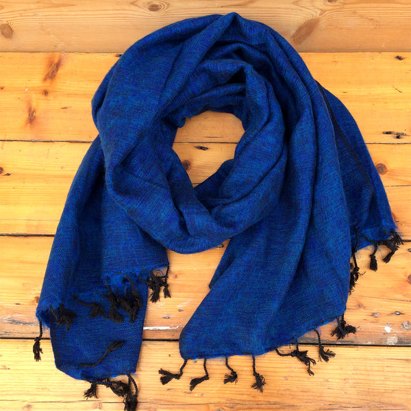 Handmade Nepalese 'Yak Wool' Shawl Aquamarine Blue Turquoise Oversized Scarf / Yoga Blanket - wrapped