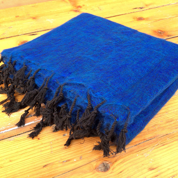 Handmade Nepalese 'Yak Wool' Shawl Aquamarine Blue Turquoise Oversized Scarf / Yoga Blanket - Folded