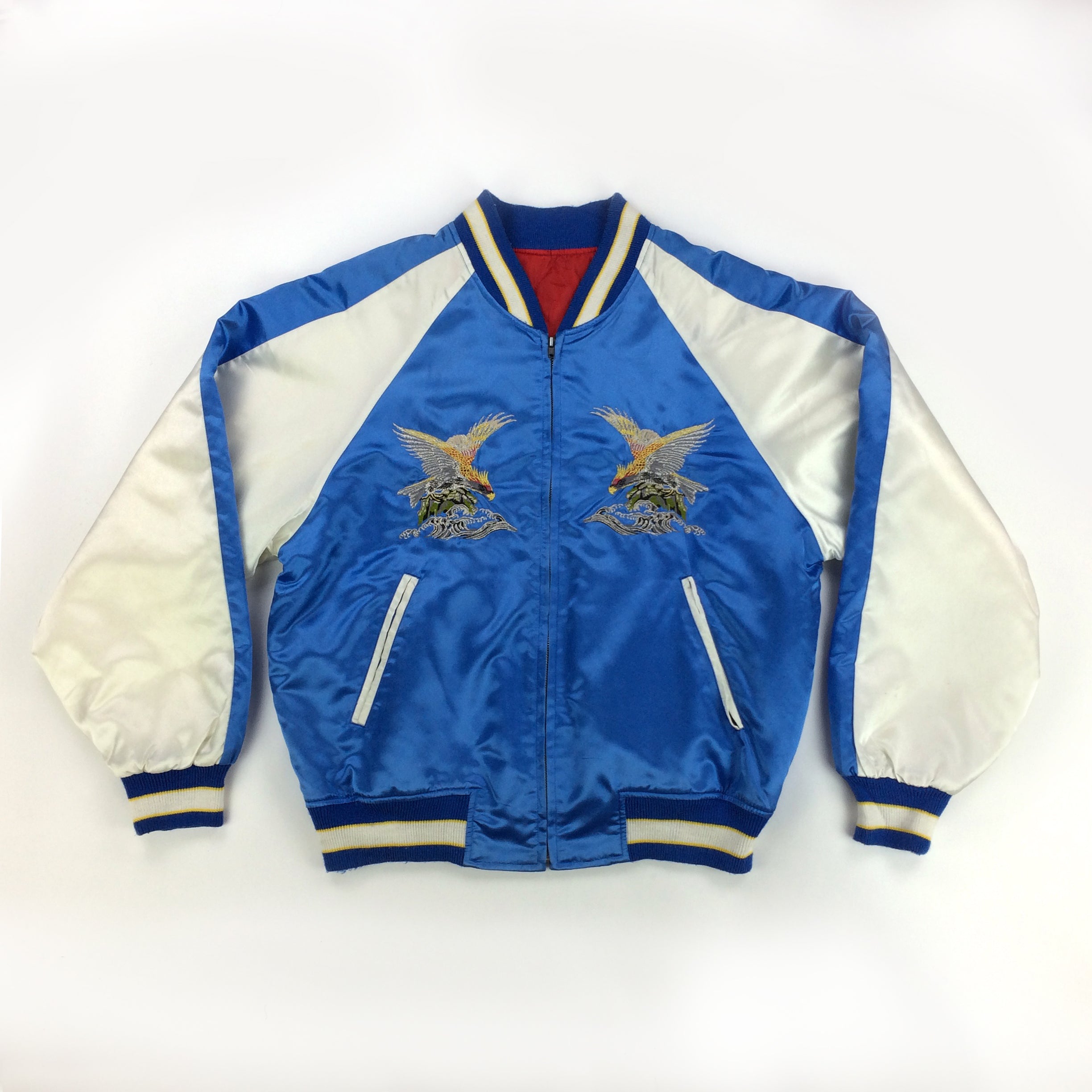 Vintage Sukajan Jacket Blue Eagle Hawk Japanese Souvenir Bomber