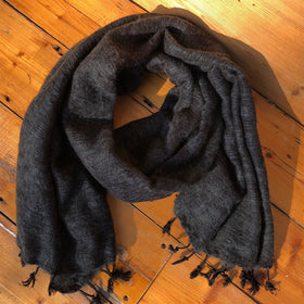 Handmade Nepalese 'Yak Wool' Shawl Dark Grey Oversized Scarf / Yoga Blanket - wrapped in loop
