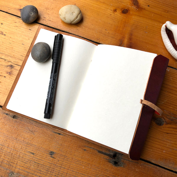 Fair Trade Leather Notebook with Folding Flap and Tie (Large) / Handmade Indian Leather Diary / Sketchbook / Journal - Small open