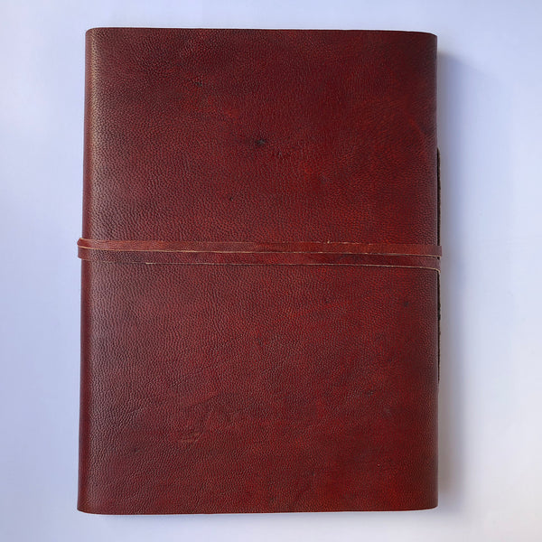 Fair Trade Leather Notebook with Folding Flap and Tie (Large) / Handmade Indian Leather Diary / Sketchbook / Journal - Large Back
