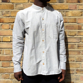 Fairtrade Mandarin Collar Long Sleeve Nepalese Granddad Shirt - Light Blue-Grey