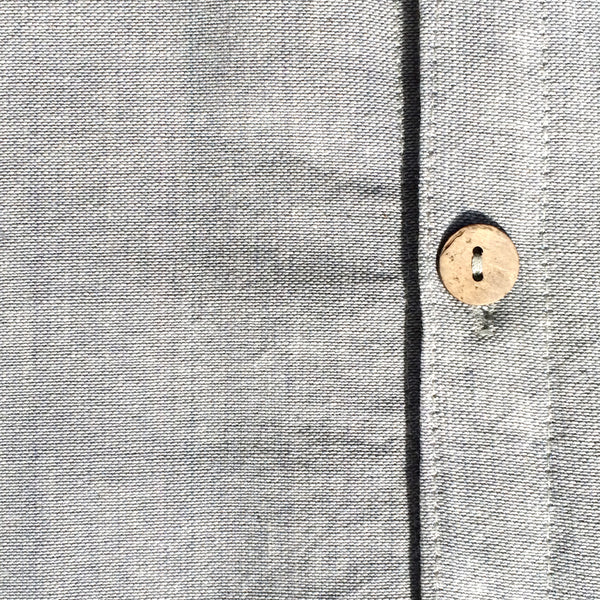 Fairtrade Mandarin Collar Long Sleeve Nepalese Granddad Shirt - Light Blue-Grey Close Up