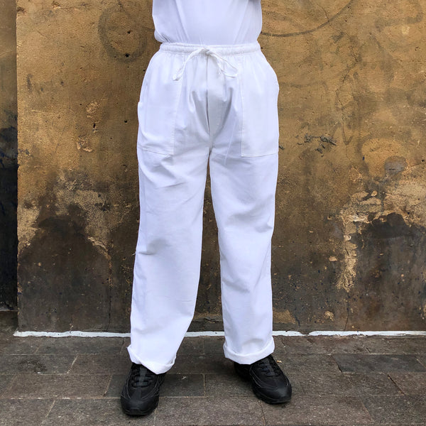 Unisex One Size Cotton Trousers - Long Muang - white front close up
