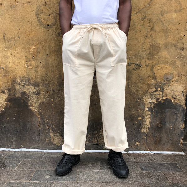 Unisex One Size Cotton Trousers - Long Muang - beige front close up
