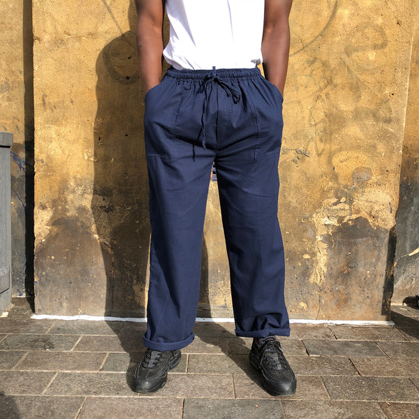 Unisex One Size Cotton Trousers - Long Muang - navy front close up