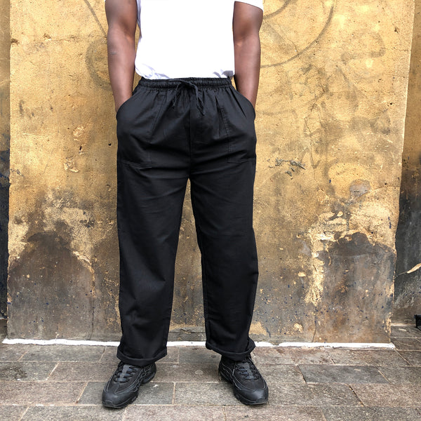 Unisex One Size Cotton Trousers - Long Muang - black front close up