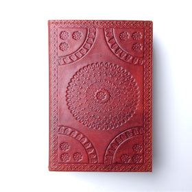 Fair Trade Leather Notebook with embossed Mandala design / Handmade Indian Leather Diary / Sketchbook / Journal - Front Cover