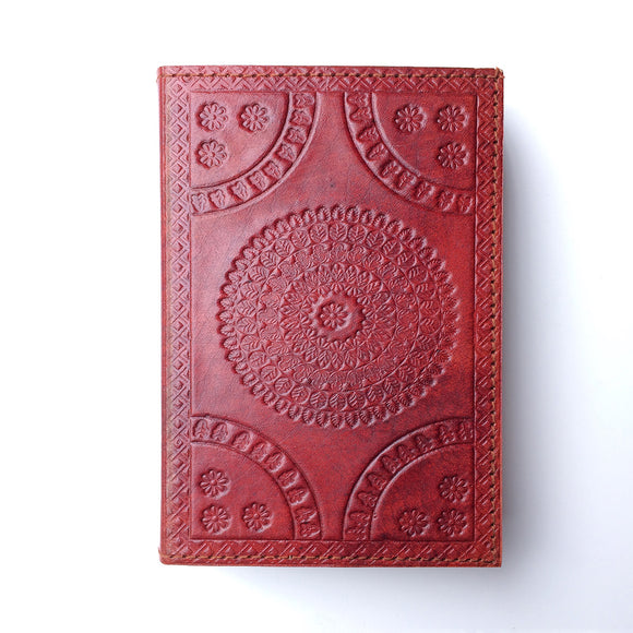 Fair Trade Leather Notebook with embossed Mandala design / Handmade Indian Leather Diary / Sketchbook / Journal - Front Cover