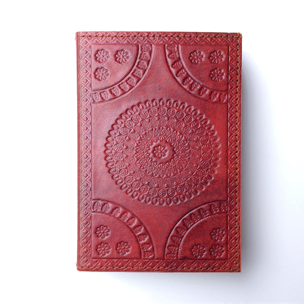 Fair Trade Leather Notebook with embossed Mandala design / Handmade Indian Leather Diary / Sketchbook / Journal - Front Cover