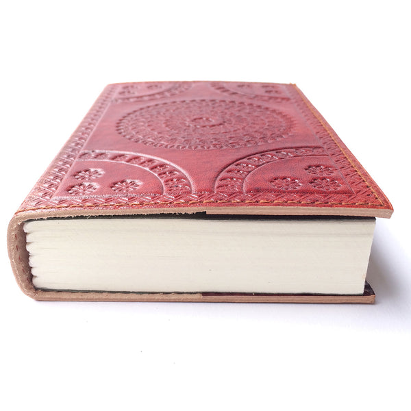 Fair Trade Leather Notebook with embossed Mandala design / Handmade Indian Leather Diary / Sketchbook / Journal - bottom edge