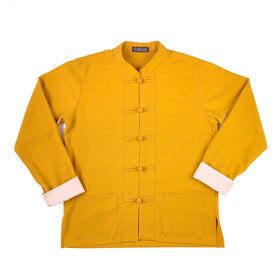 Unisex yellow ribbed cotton mandarin jacket front