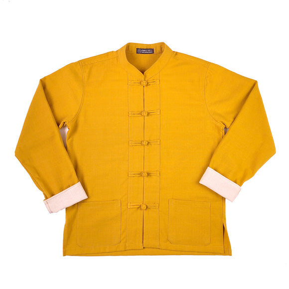 Unisex yellow ribbed cotton mandarin jacket front