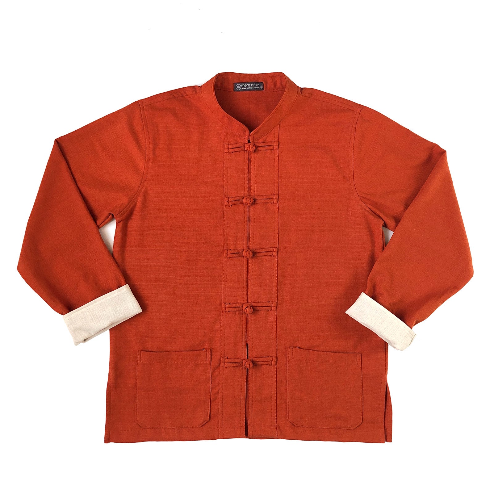 Unisex Fairtrade Ribbed Cotton Mandarin Jacket / Shirt Orange