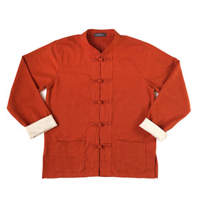 Unisex orange ribbed cotton mandarin jacket front