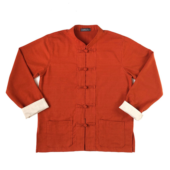 Unisex orange ribbed cotton mandarin jacket front