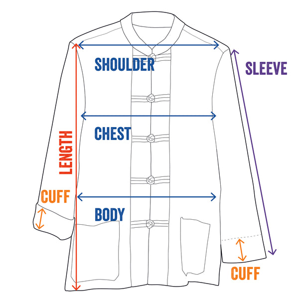 Mandarin jackets measurements diagram