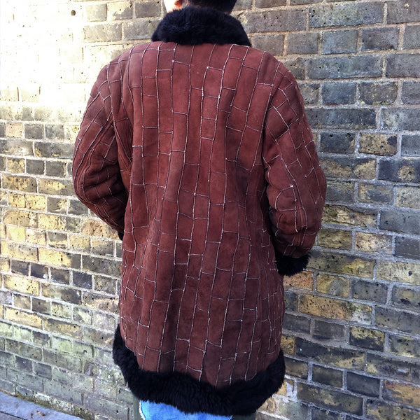 Vintage Shearling Coat 70s Sheepskin Patchwork Fur-lined Womens Coat Size - back