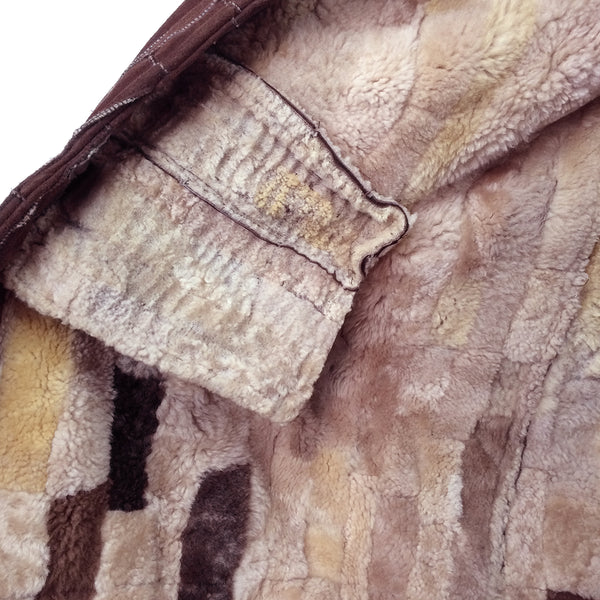 Vintage Shearling Coat 70s Sheepskin Patchwork Fur-lined Womens Coat Size - lining & pocket