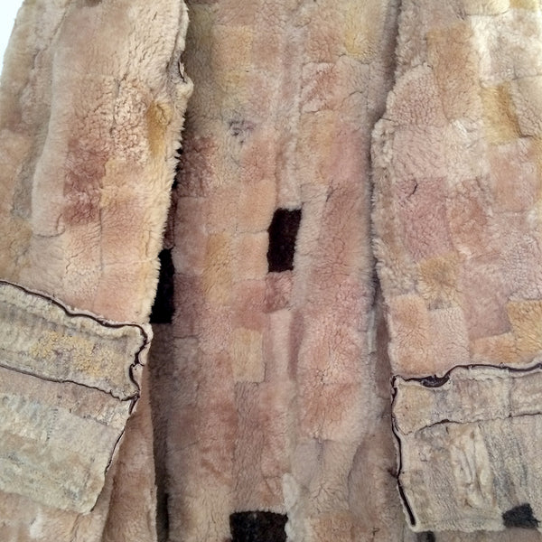 Vintage Shearling Coat 70s Sheepskin Patchwork Fur-lined Womens Coat Size - lining