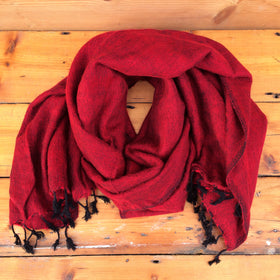 Handmade Nepalese 'Yak Wool' Shawl Burning Charcoal Red Black Oversized Scarf / Yoga Blanket - front wrapped
