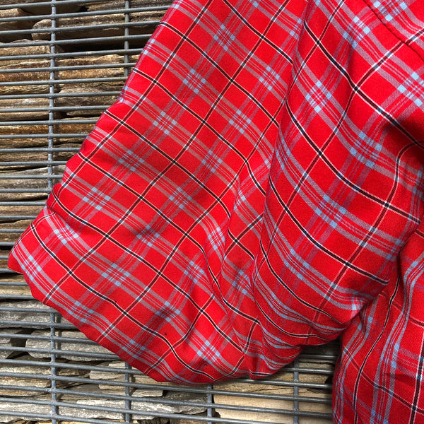 Vintage Kimono Hanten Red Plaid Tartan Padded Quilted Winter Kimono Jacket - Sleeve Detail