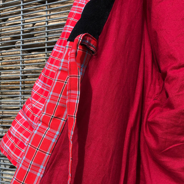 Vintage Kimono Hanten Red Plaid Tartan Padded Quilted Winter Kimono Jacket - Inner Lining Detail