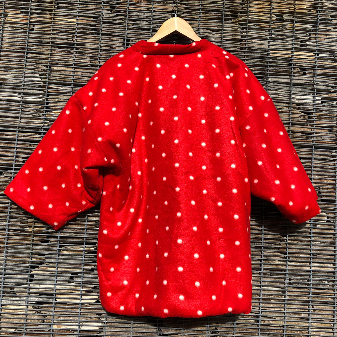 Vintage Kimono Hanten Red Fleece Padded Quilted Kimono Jacket - Front