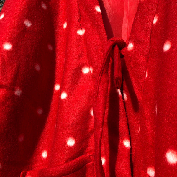 Vintage Kimono Hanten Red Fleece Padded Quilted Kimono Jacket - Front Detail