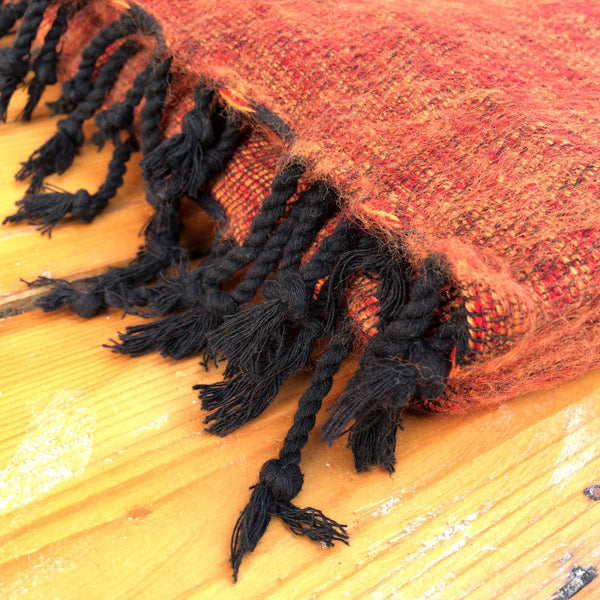 Handmade Nepalese 'Yak Wool' Shawl Rust Mix Oversized Scarf / Yoga Blanket - Close Up