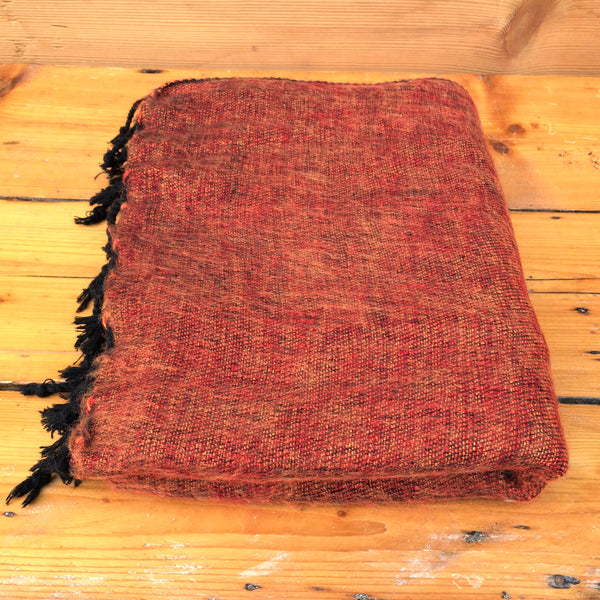 Handmade Nepalese 'Yak Wool' Shawl Rust Mix Oversized Scarf / Yoga Blanket - Folded