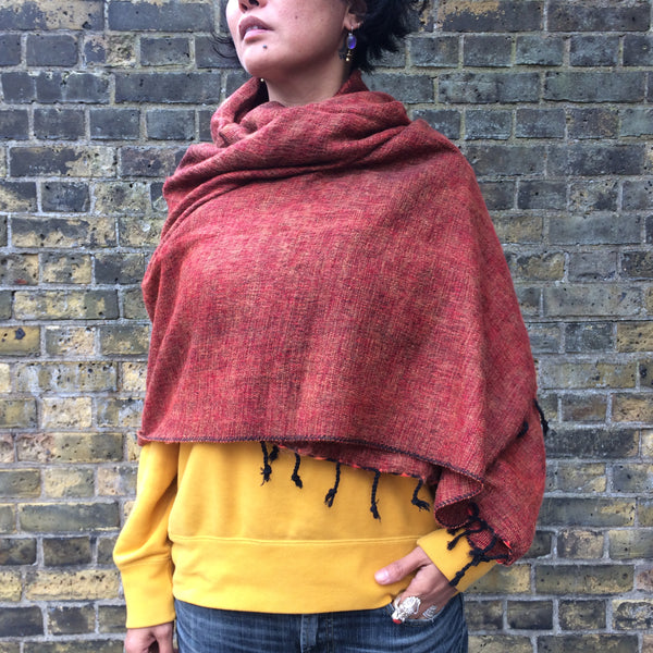 Handmade Nepalese 'Yak Wool' Shawl Rust Mix Oversized Scarf / Yoga Blanket - worn as shawl