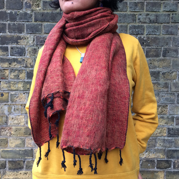 Handmade Nepalese 'Yak Wool' Shawl Rust Mix Oversized Scarf / Yoga Blanket - worn as scarf