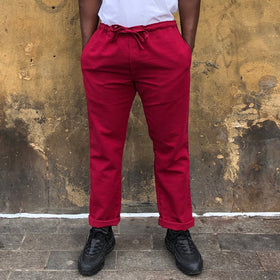 Burgundy shing mai cotton trousers - front