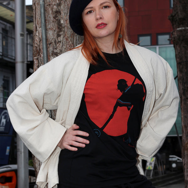 Unisex beige ribbed cotton Samue Kimono Jacket - open