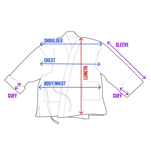 Unisex  cotton Samue Kimono Jacket - dimensions