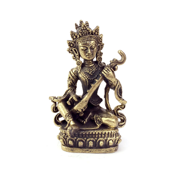 Saraswati Hindu goddess of learning and the arts - brass statuette